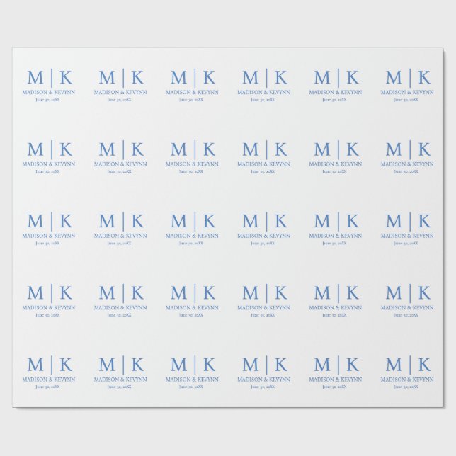 Blue Monogram Wedding Geschenkpapier (Flach)