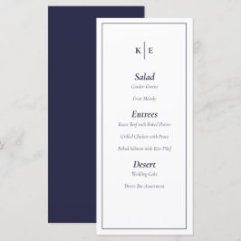 Blue Monogram Wedding Menu Card Menükarte