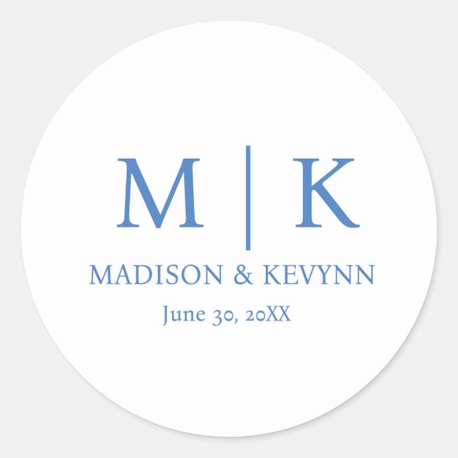 Blue Monogram Wedding Runder Aufkleber (Vorderseite)