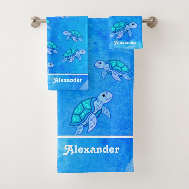Blue Monogrammed Nom sous la tortue de mer (En situation)