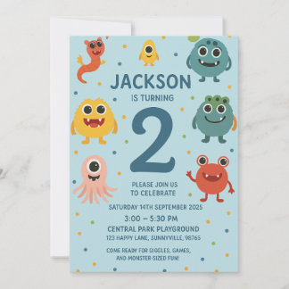 Blue Monster Boys 2e anniversaire Invitation Amusa