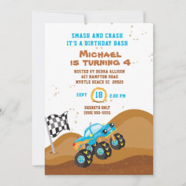 Blue Monster Truck 4. Geburtstag Racing Einladung