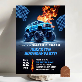 Blue Monster Truck Birthday Einladung