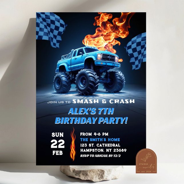 Blue Monster Truck Birthday Einladung (Von Creator hochgeladen)
