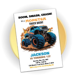 Blue Monster Truck Birthday Einladungen