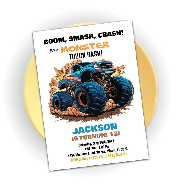 Blue Monster Truck Birthday Einladungen (Blue Monster Truck Birthday Invitations)