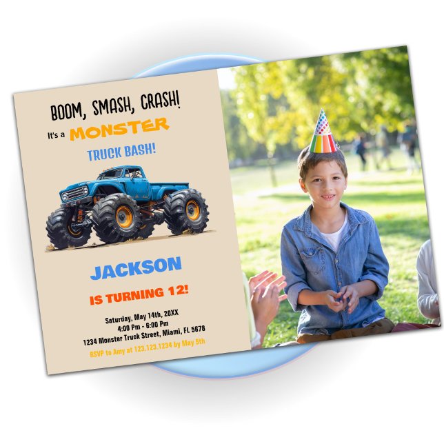 Blue Monster Truck Birthday Einladungen (Blue Monster Truck Birthday Invitations)