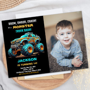 Blue Monster Truck Birthday Einladungen Foto