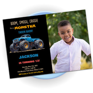 Blue Monster Truck Birthday Einladungen Foto