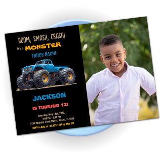 Blue Monster Truck Birthday Einladungen Foto