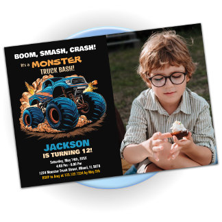 Blue Monster Truck Birthday Einladungen Foto