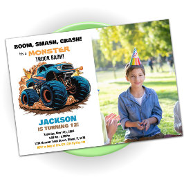 Blue Monster Truck Birthday Einladungen Foto