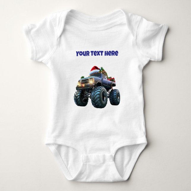Blue Monster Truck Editable Baby Bodysuit Strampler (Vorderseite)