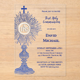 blue monstrance design | First Holy Communion Acryleinladungen