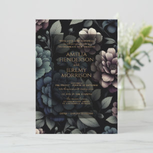Blue Moody Floral Einladung