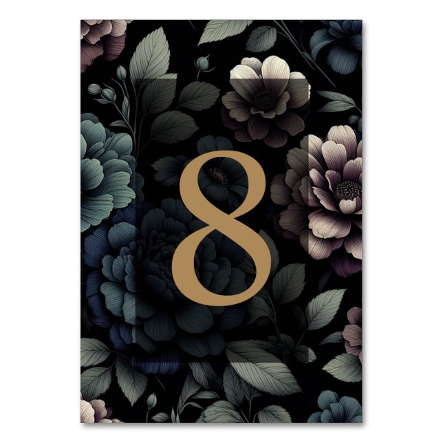 Blue Moody Floral Table 8 Tischnummer (Vorderseite)