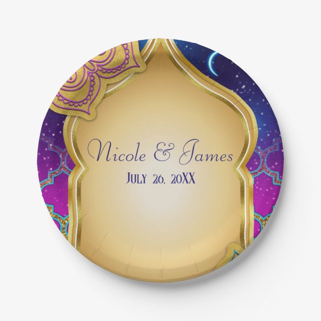 Blue Moon Arabian Nights Glam Gold Lila Hochzeit Pappteller (Vorderseite)