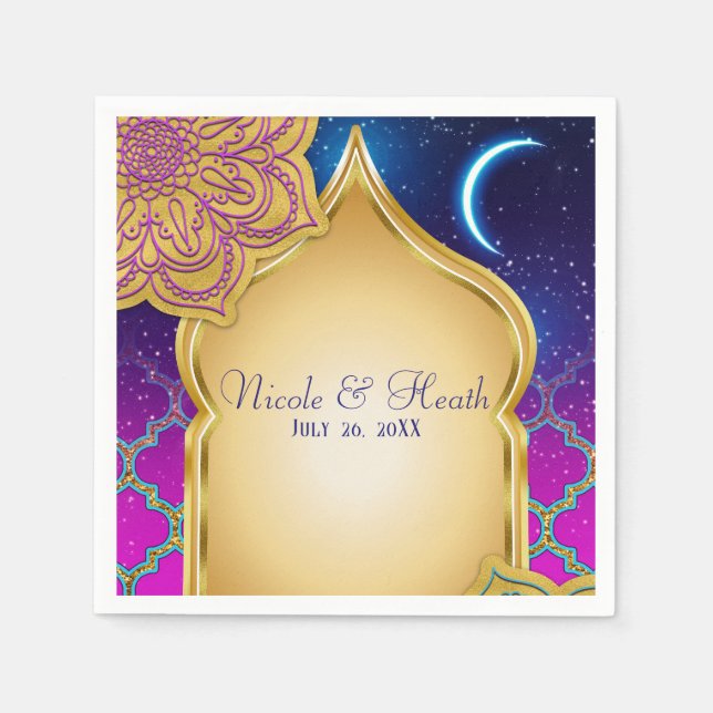 Blue Moon Arabian Nights Glam Gold Lila Hochzeit Serviette (Vorderseite)