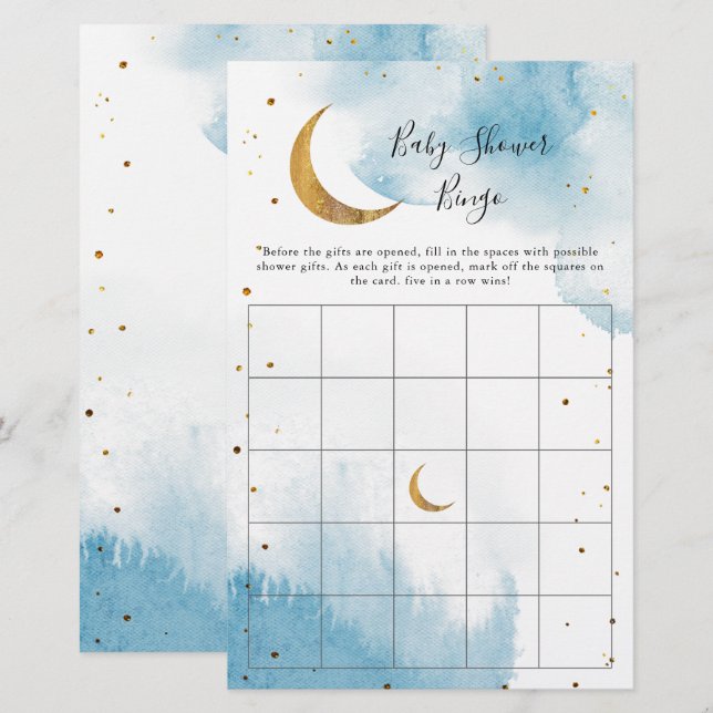 Blue Moon Baby Dusche Bingo Spiel (Vorne/Hinten)