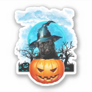 Blue Moon Black Mops Hexenkürbis Halloween Aufkleber