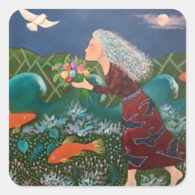 Blue Moon Bouquer Quadratischer Aufkleber (Vorderseite)