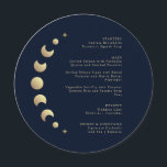 Blue Moon Circle Wedding Menu Menükarte<br><div class="desc">Genießen Sie das Abendessen mit der "Blue Moon Circle Wedding Menu Card", die vor einer dunkelblauen Kulisse steht. Die goldenen himmlischen Elemente, begleitet von den stilvollen, einfach anpassbaren Initialen, verleihen Ihrem Tisch einen Zauber. Die Mondphasen, die in das Design integriert sind, erhöhen das kulinarische Erlebnis und symbolisieren die abwechslungsreichen Gänge...</div>