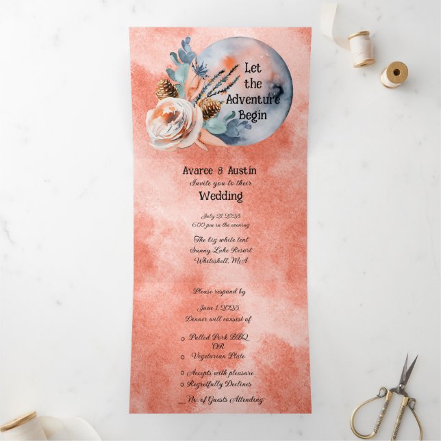 Blue Moon Floral Wedding Dreifach Gefaltete Einladung (Innenseite)