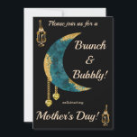 Blue Moon Gilded Gold, Yellow Hearts Mother Day Einladung<br><div class="desc">Feiern Sie einen fantastischen Brunch & Bubbly am Muttertag. Diese schicke Karte enthält zwei goldene Flaschen Champagner in einem Eimer; einen großen blauen Mond mit Goldnuggets und zwei gelben Herzjuwelen. Sie können diese Karte auch mit der Feier Ihrer Wahl anpassen.</div>