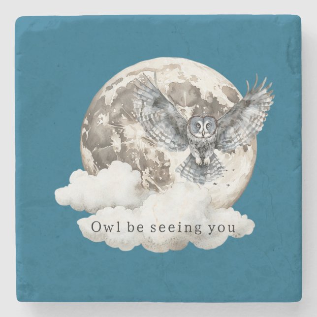 Blue Moon Owl Be Seeing You Steinuntersetzer (Vorderseite)
