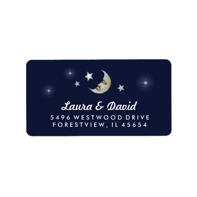 Blue Moon & Stars Matching Wedding Address Adressaufkleber (Vorne)