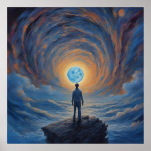 Blue Moon Super Moon AI Fantasy Digital Art Print Poster