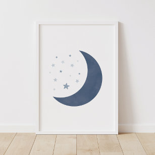 Blue Moon und Stars Boy Kinderzimmer Poster
