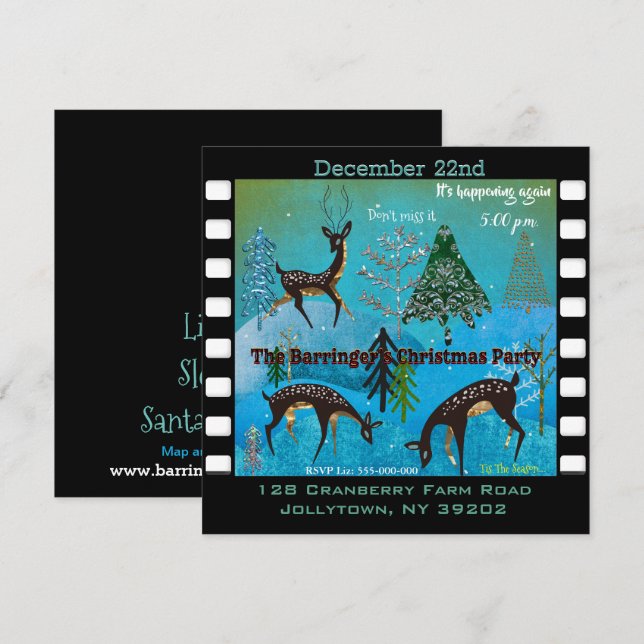 Blue Moonlight Deerfest Christmas Party Invitation (Devant / Derrière)