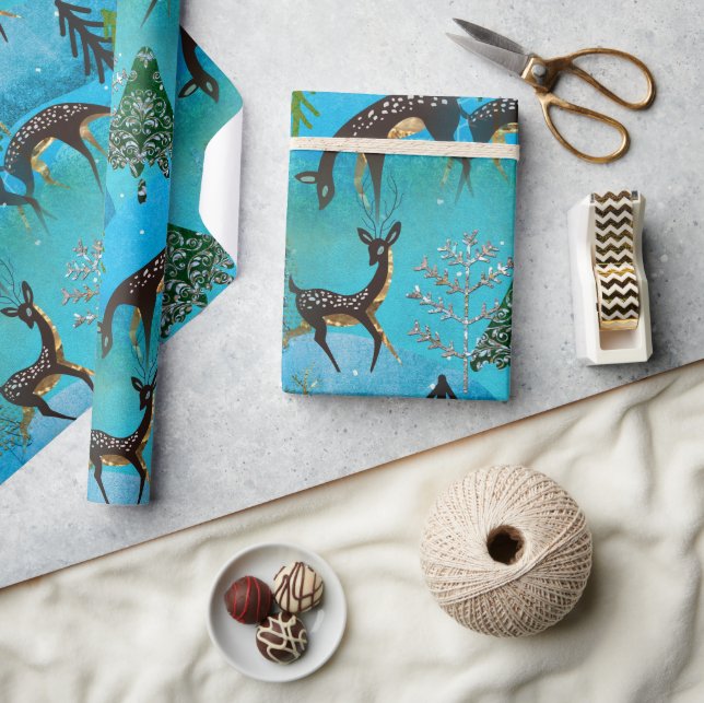 Blue Moonlight Deerfest Weihnachten Urlaub Geschenkpapier (Kunsthandwerk)