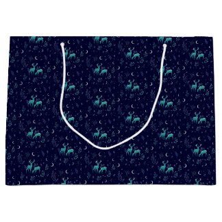 Blue Moonlit Deer Gift Bag Große Geschenktüte