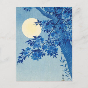 Blue Moonlit Tree: Japanischer Kirschblossom Nacht Postkarte