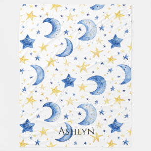 Blue Moons Gold Stars Fleecedecke