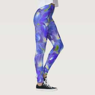 Blue Morning Glories Abstrakt Yoga Pant Legging Leggings