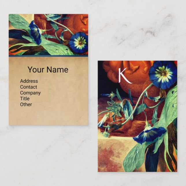 BLUE MORNING GLORIES FLORAL PARCHMENT MONOGRAM BU VISITENKARTE (Vorne/Hinten)