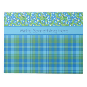 Blue Morning Glory und Karierter Notepad oder Jott Notizblock
