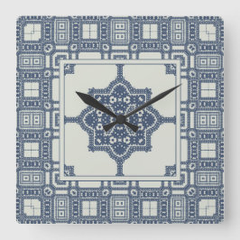 Blue Moroccan Tile   Quadratische Wanduhr