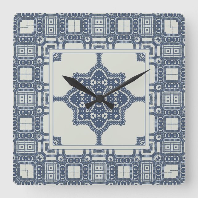 Blue Moroccan Tile   Quadratische Wanduhr (Vorderseite)