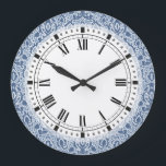 Blue Morocco Elegant Casbah Damask Große Wanduhr<br><div class="desc">Elegant damask pattern inspired by Moroccan blue and whites.</div>