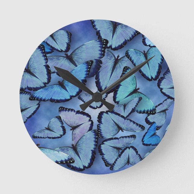 Blue Morpho Butterflies Runde Wanduhr (Vorderseite)