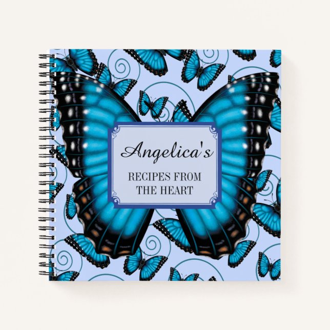 Blue Morpho Butterfly 2 Rezept Notizbuch (Vorderseite)