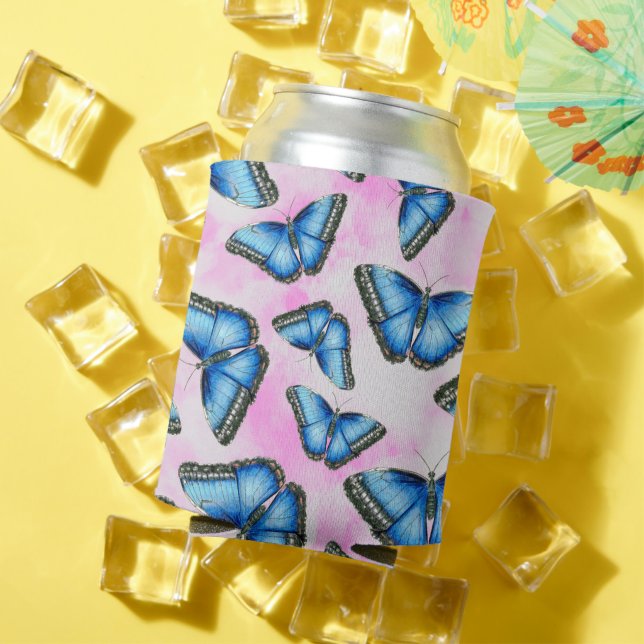 Blue Morpho Butterfly auf Pink Clouds Illustration Dosenkühler (In Situ Sommer)