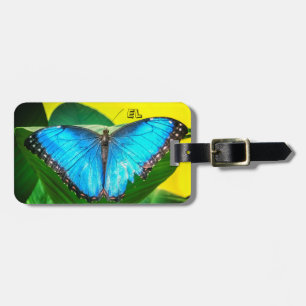 Blue Morpho Butterfly Floral Name Gepäckanhänger