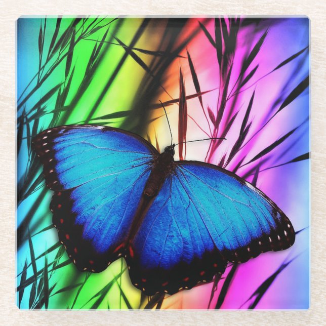 Blue Morpho Butterfly Glasuntersetzer (Vorderseite)