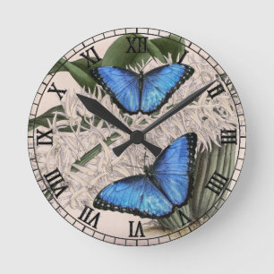 Blue Morpho Butterfly Natur Runde Wanduhr