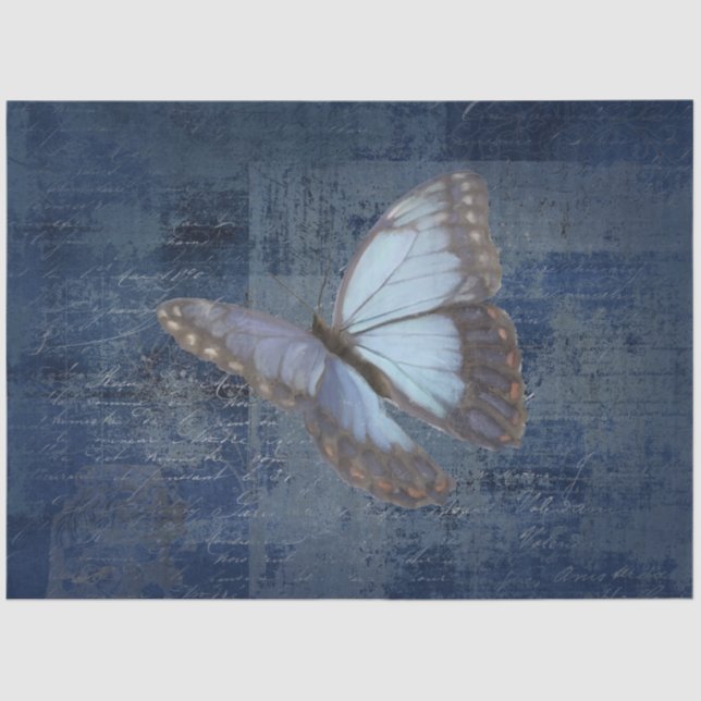 Blue Morpho Butterfly Navy Blue Ephemera Decoupage Seidenpapier (Vorderseite)
